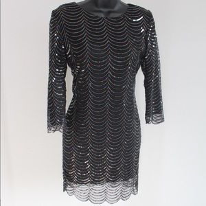 Rainbow scalloped beaded midi dress